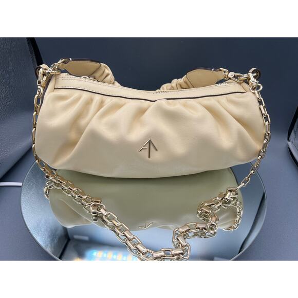 MANU ATELIER Cylinder Ruched Shoulder Bag in Vanilla calf skin leather - Picture 8 of 12